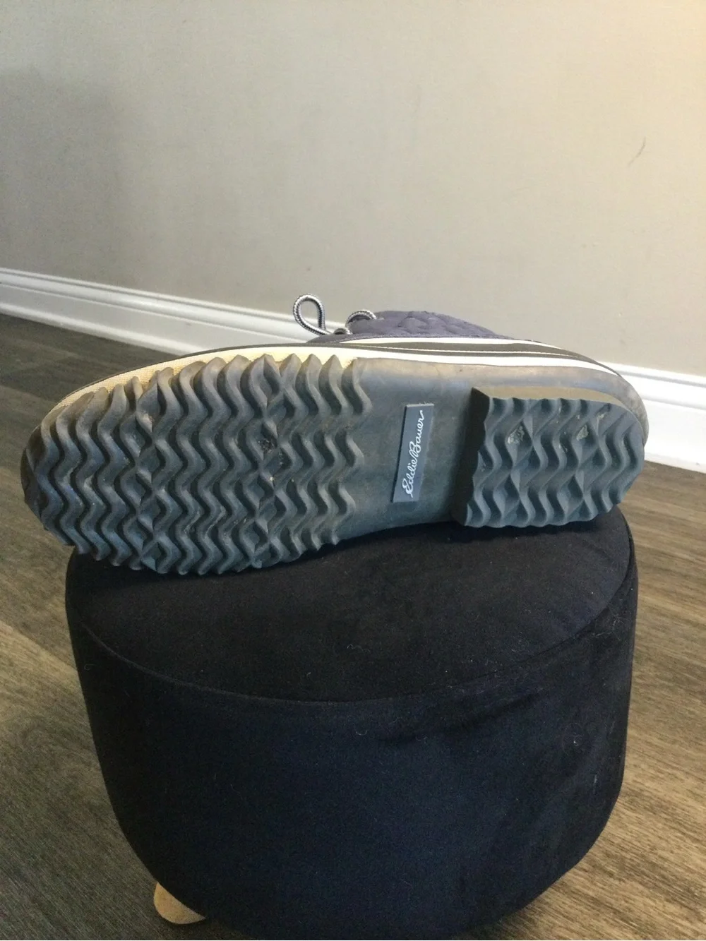 Eddie Bauer Navy and Gray Quilted Waterproof Duck Boots